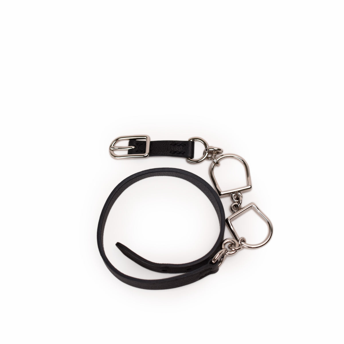 Black leather belt with silver-tone metal hardware and decorative buckles. curated Pre-loved Luxury by Myluxe in Helsinki.