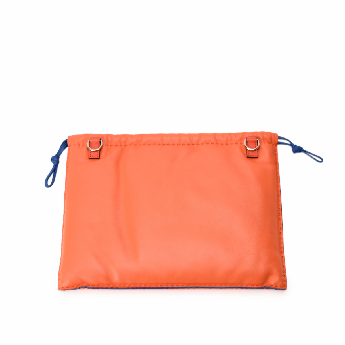 Orange leather luxury dust bag with drawstring closure. curated Pre-loved Luxury by Myluxe in Helsinki.