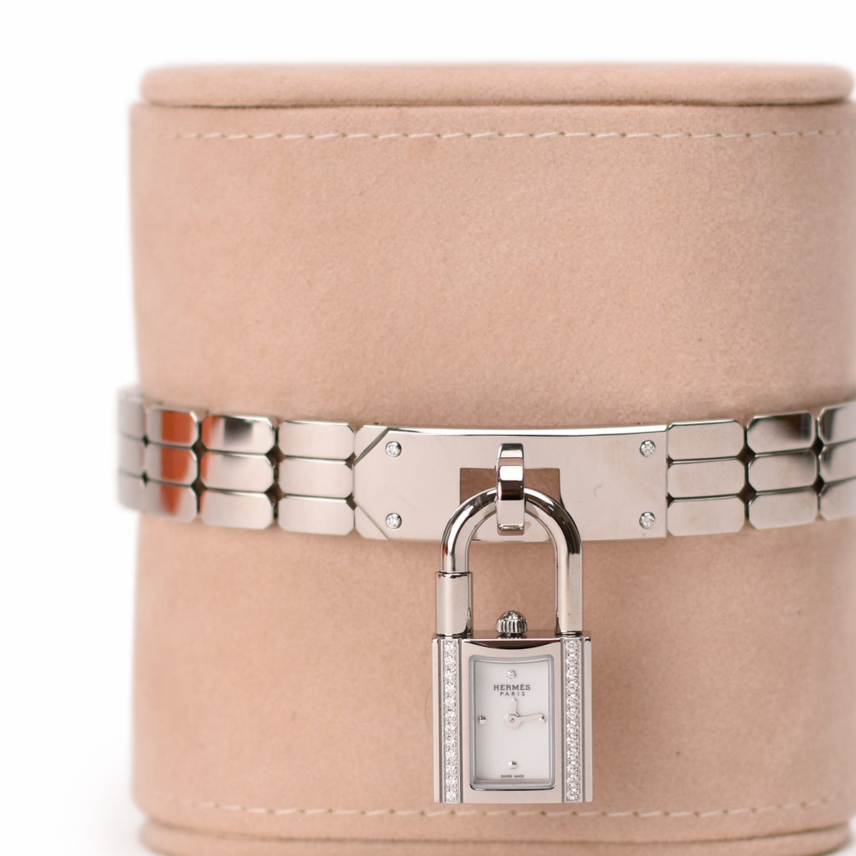 Hermès silver metal charm padlock with sparkling crystals. curated Pre-loved Luxury by Myluxe in Helsinki.