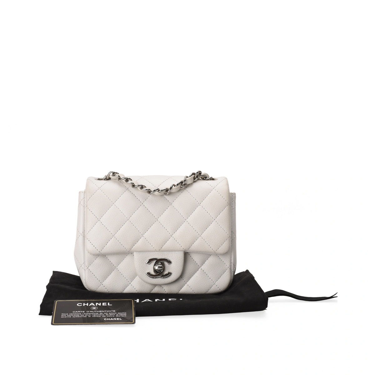 Chanel Mini Square White Caviar SHW