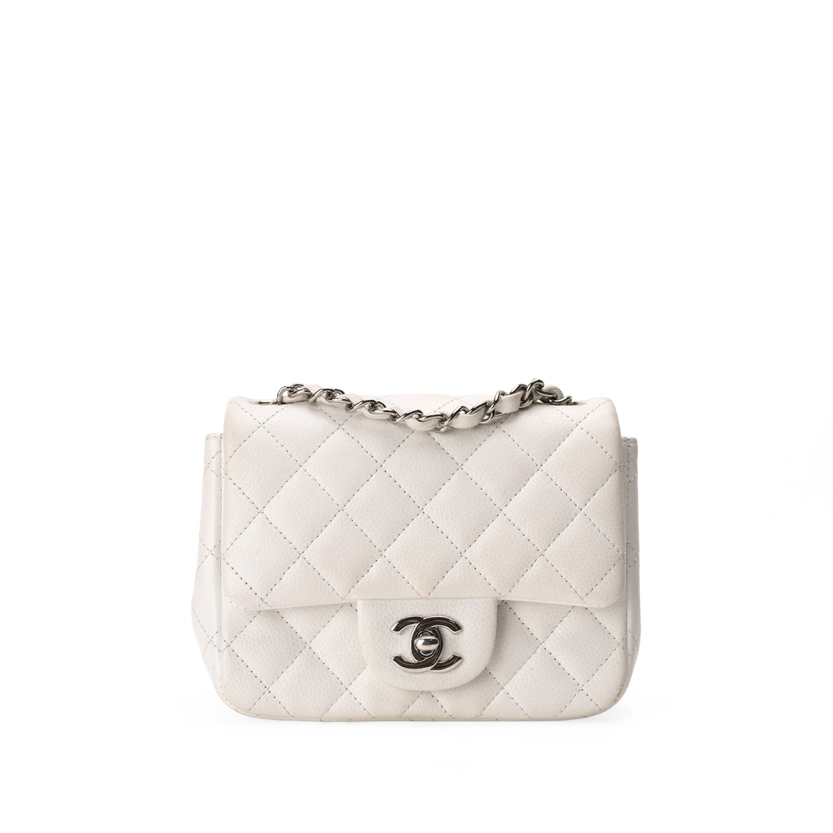 Chanel Mini Square White Caviar SHW