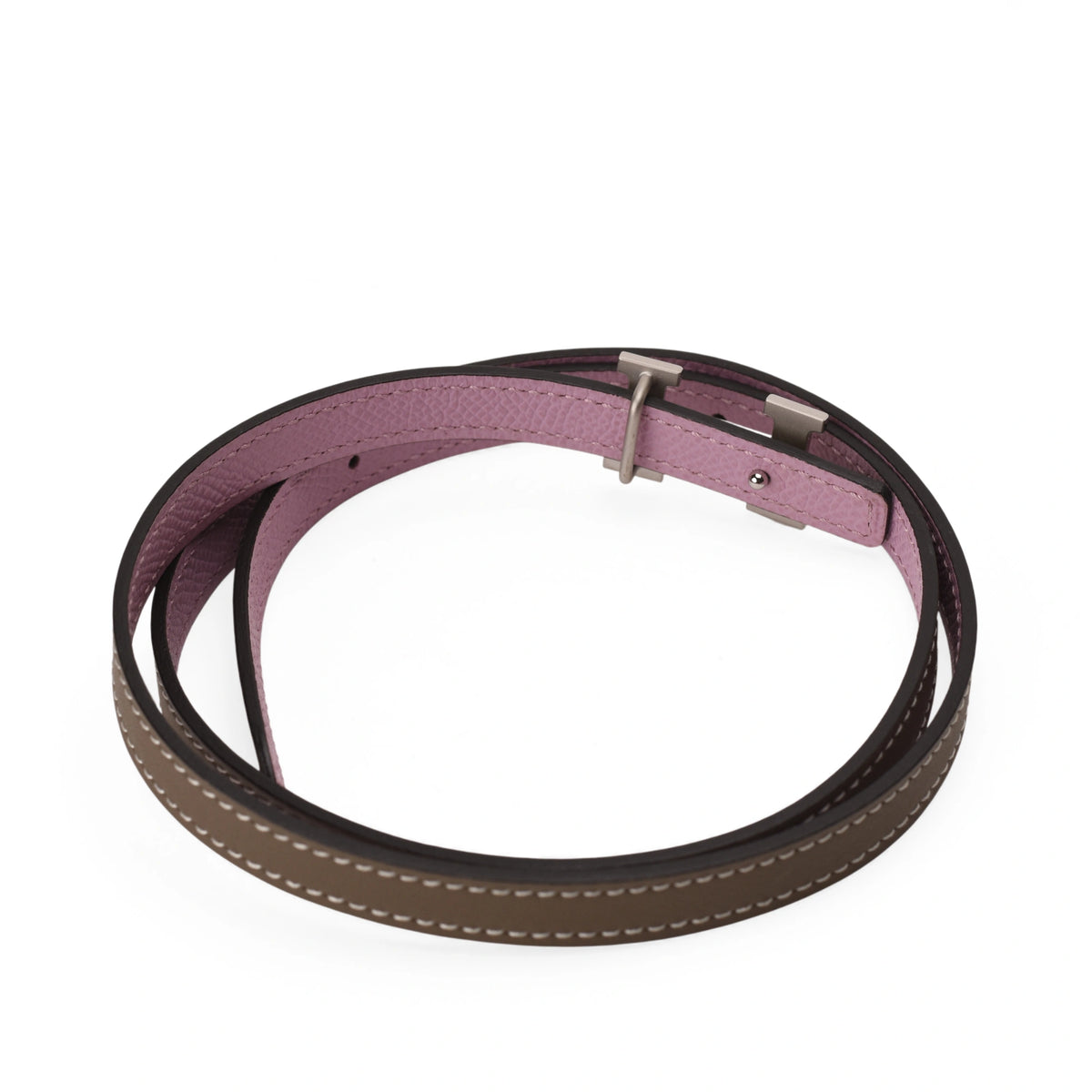 Hermès H Belt 13 in Etoupe and Mauve reversible Swift and Epsom leather. curated Pre-loved Luxury by Myluxe in Helsinki.