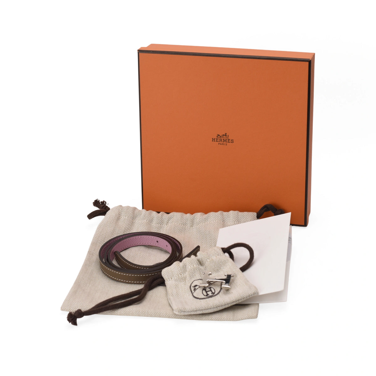 Hermès H Belt 13 reversible Etoupe Mauve Swift and Epsom leather with PHW. curated Pre-loved Luxury by Myluxe in Helsinki.