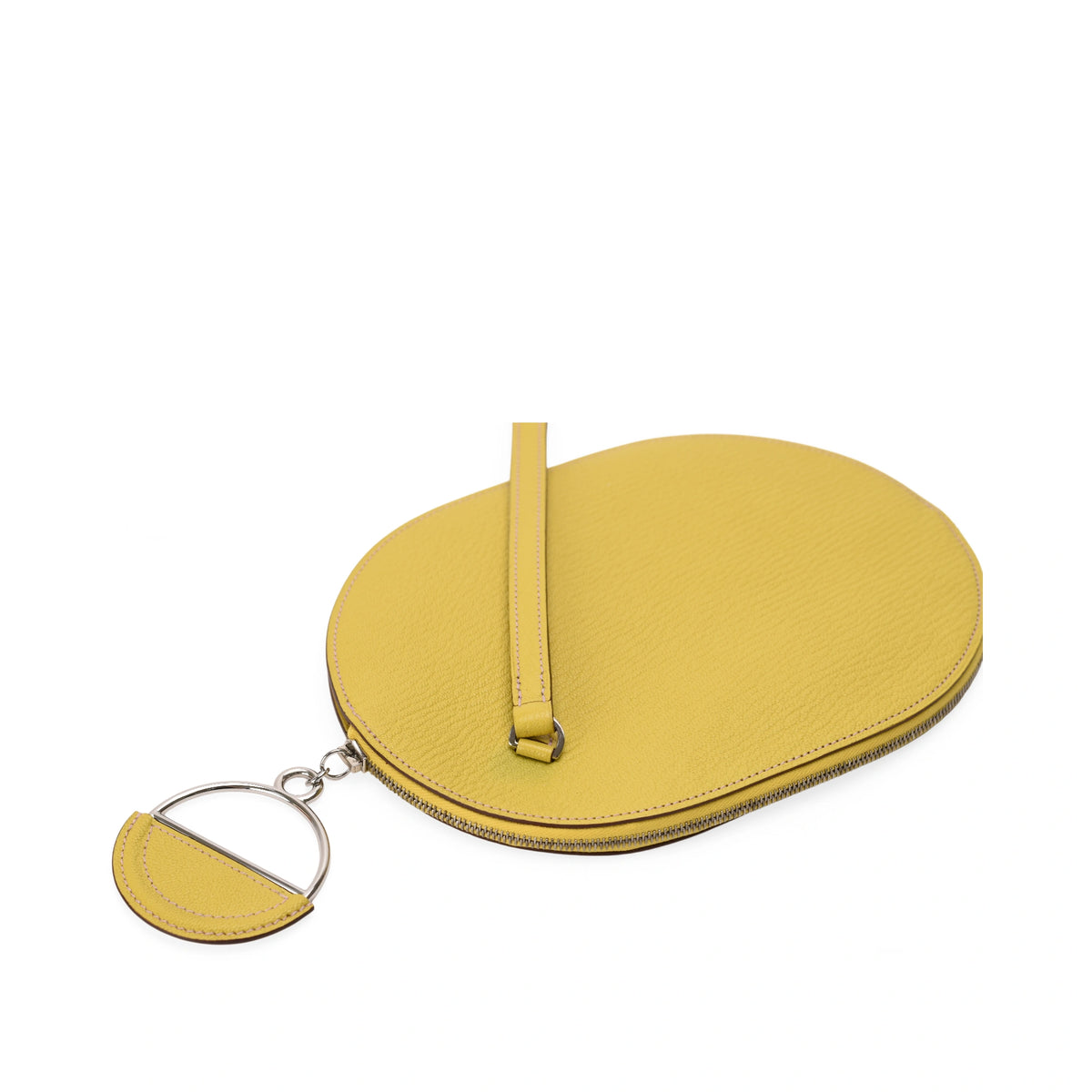 Hermès In-the-Loop To Go pouch in Jaune De Naples leather with Mauve Sylvestre accents. curated Pre-loved Luxury by Myluxe in Helsinki.