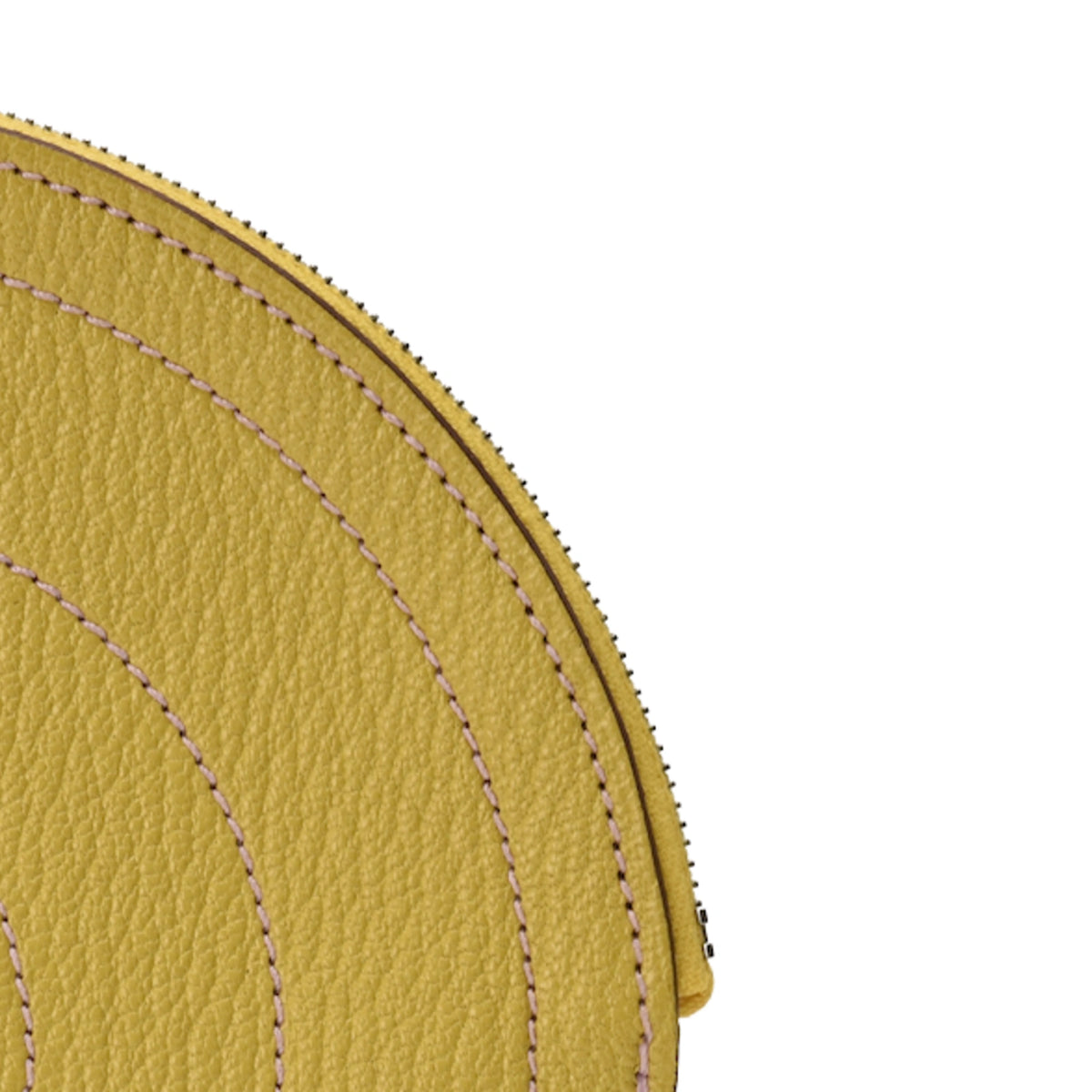 Hermès In-the-Loop To Go Jaune De Naples grained leather pouch with pink stitching. curated Pre-loved Luxury by Myluxe in Helsinki.