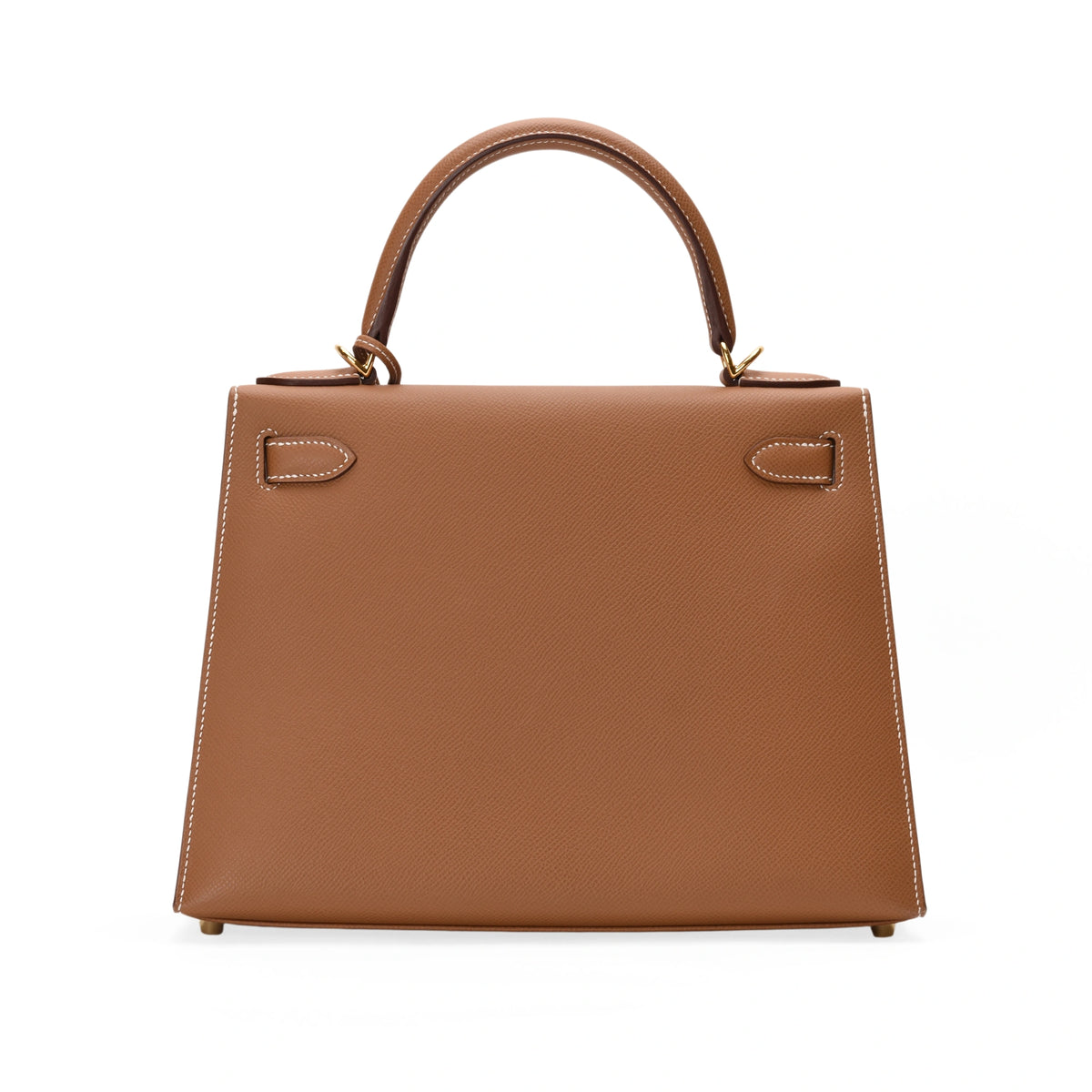Brown grained leather Hermès Kelly handbag with top handle. curated Pre-loved Luxury by Myluxe in Helsinki.
