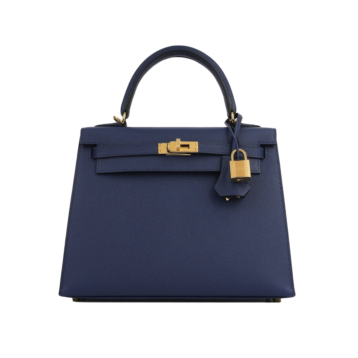 Navy blue textured leather top handle handbag with gold-tone hardware, curated Pre-loved Luxury by Myluxe in Helsinki.