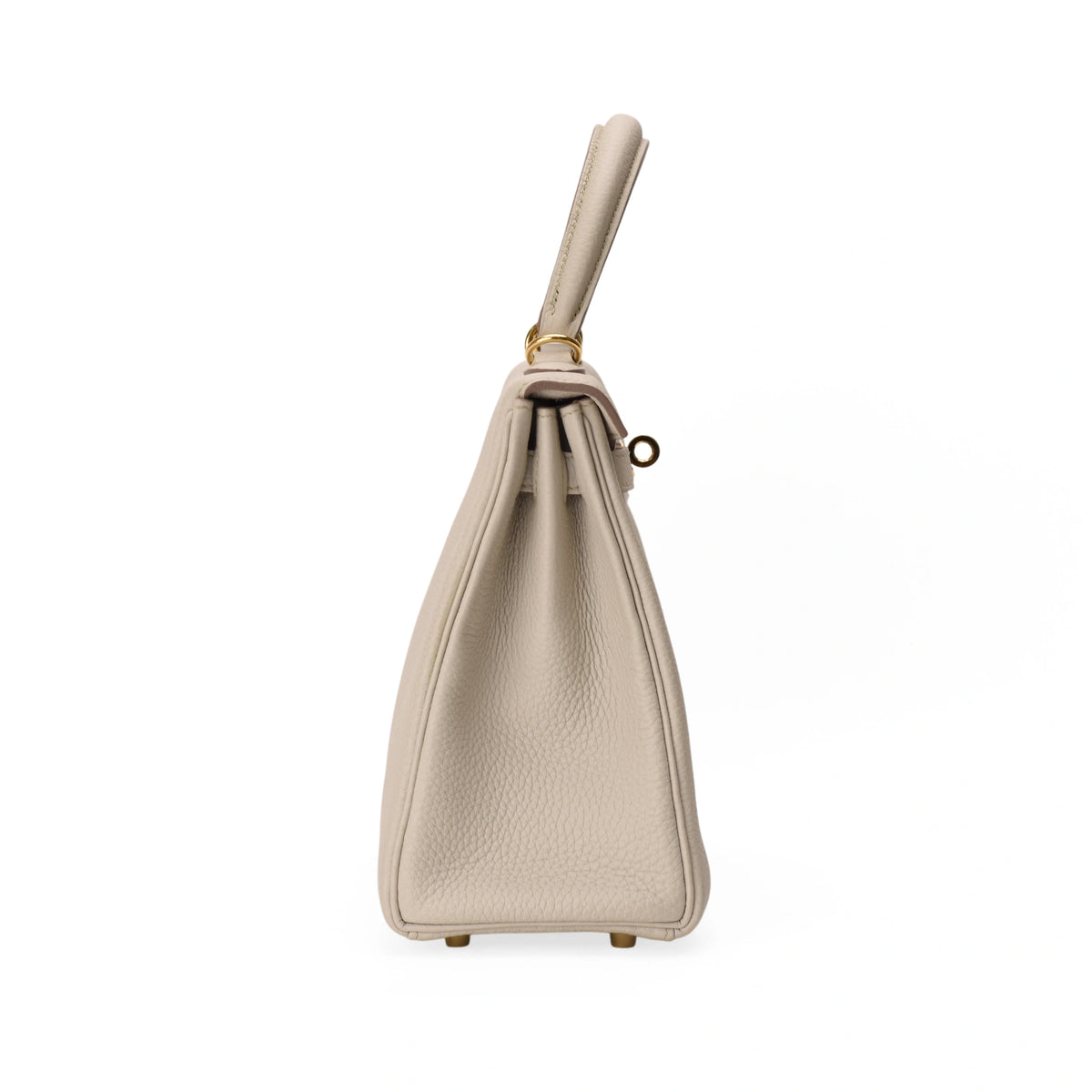 Hermès Kelly 25 Retourne Togo leather handbag in Beton grey with gold hardware. curated Pre-loved Luxury by Myluxe in Helsinki.