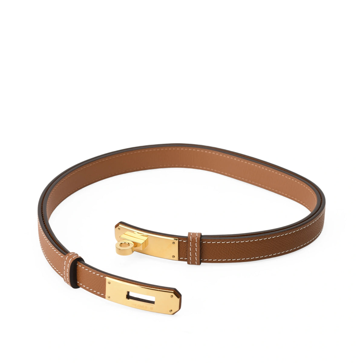 Brown leather Hermès belt with gold-tone hardware, curated Pre-loved Luxury by Myluxe in Helsinki.