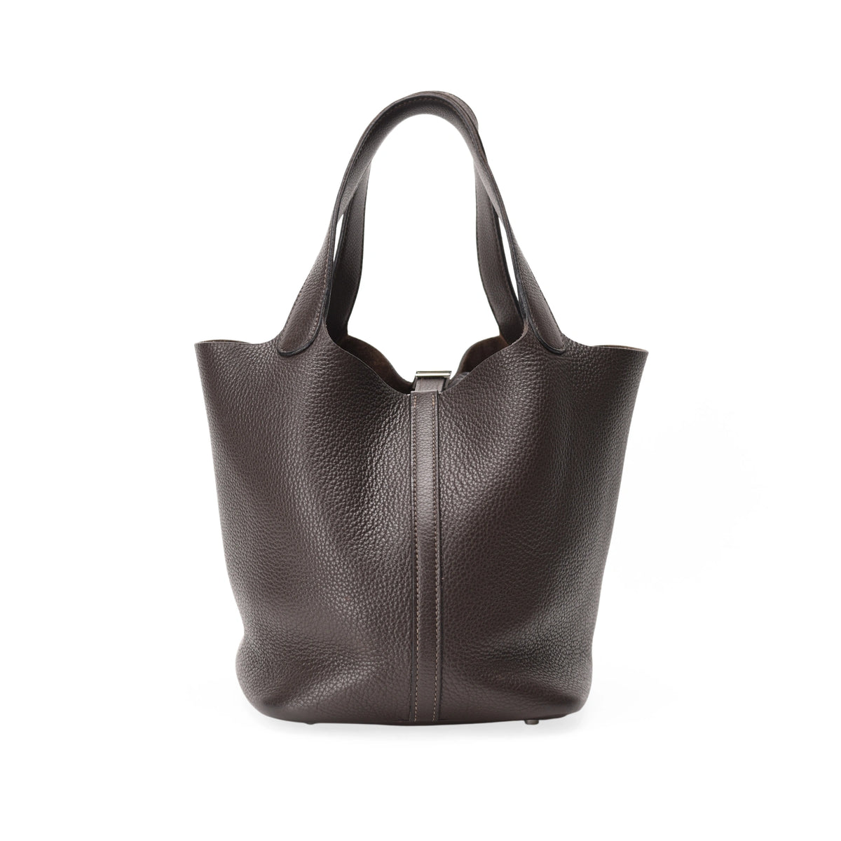 Hermès brown Clemence leather tote bag with structured handles, curated Pre-loved Luxury by Myluxe in Helsinki.