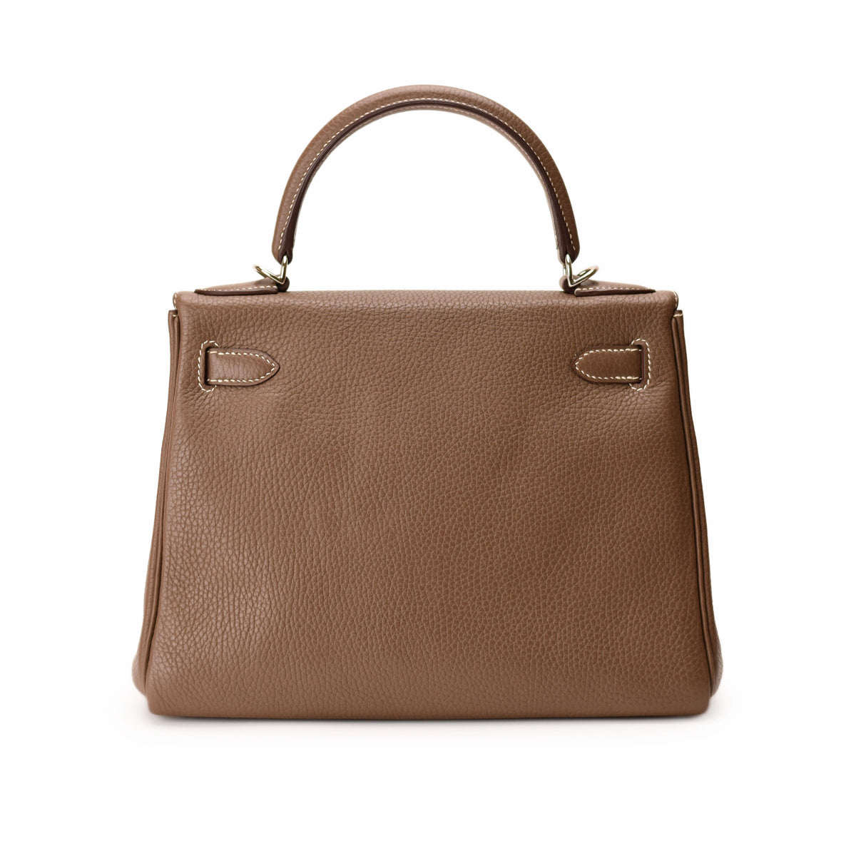 Brown grained leather top handle handbag. curated Pre-loved Luxury by Myluxe in Helsinki.
