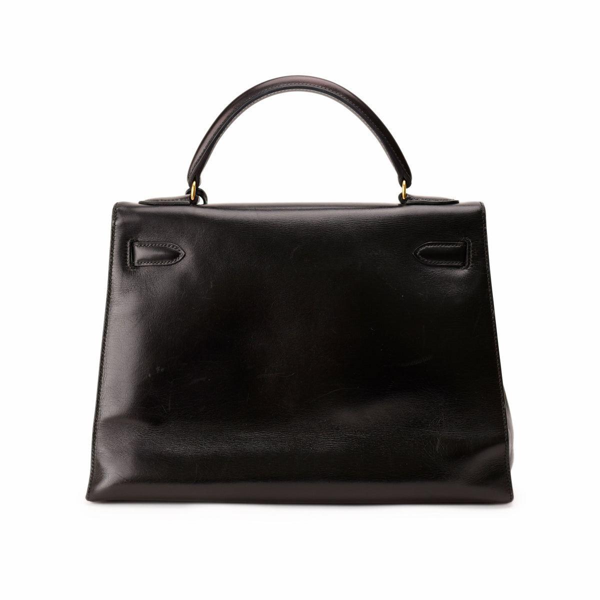 Black smooth leather top handle handbag. curated Pre-loved Luxury by Myluxe in Helsinki.