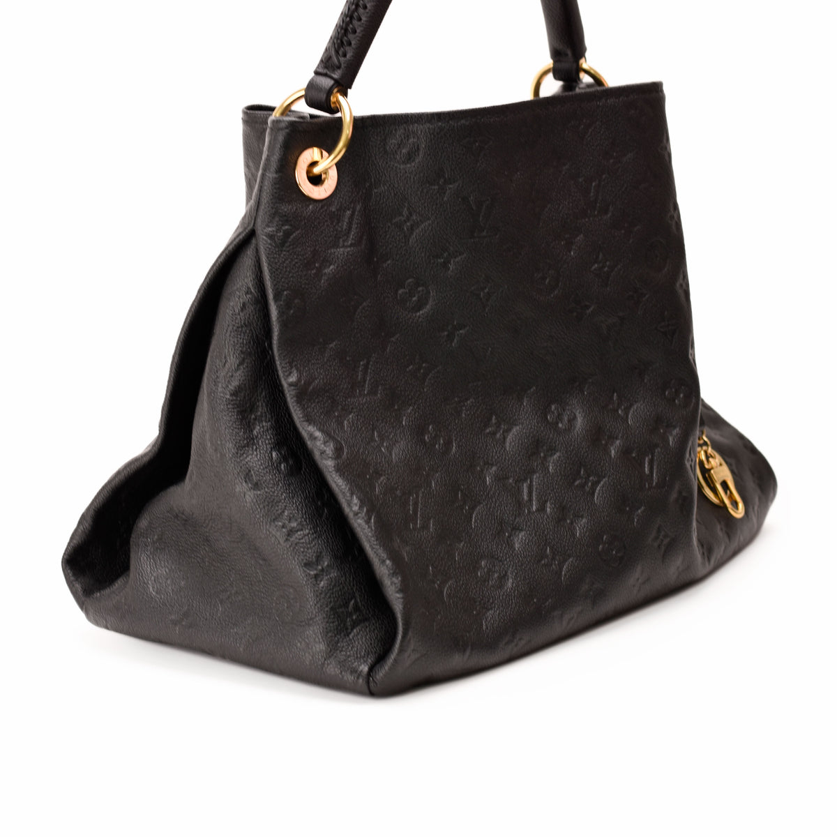 Black embossed leather Louis Vuitton monogram tote bag, curated Pre-loved Luxury by Myluxe in Helsinki.