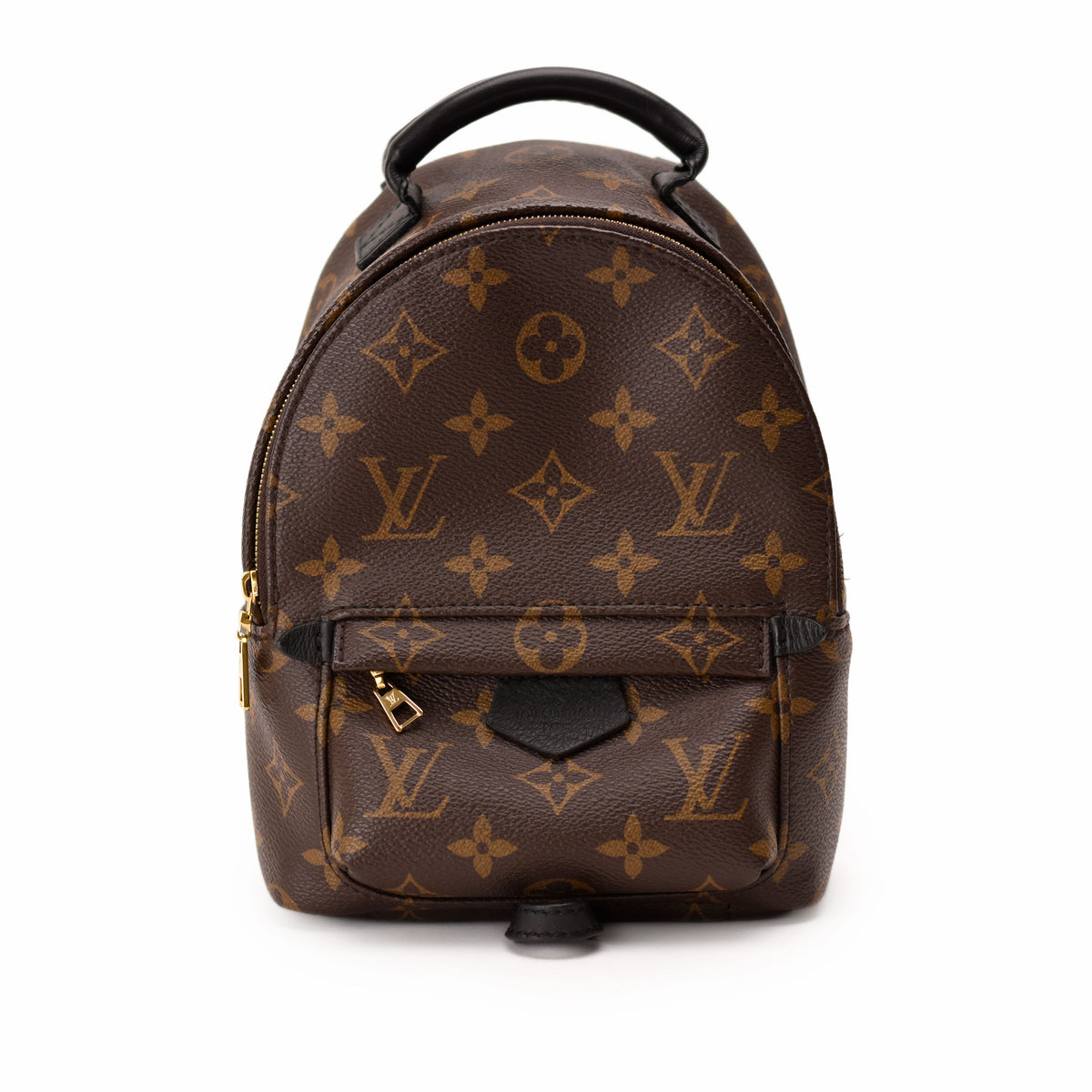 Louis Vuitton monogram brown canvas backpack with black leather handle. curated Pre-loved Luxury by Myluxe in Helsinki.