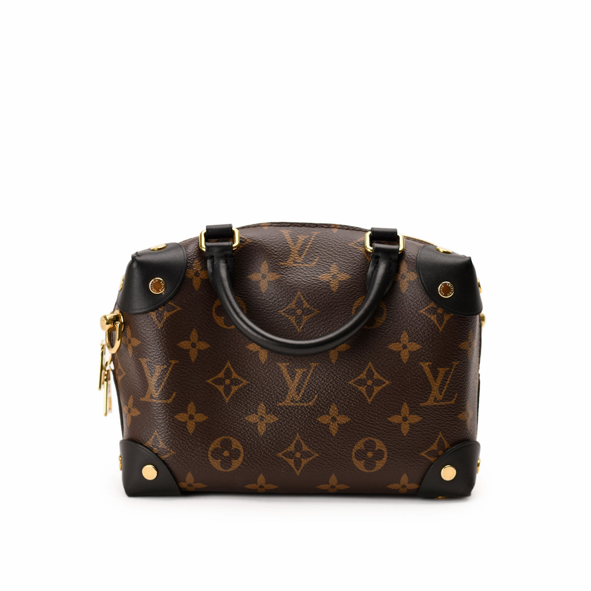 Louis Vuitton Monogram canvas handbag in brown with black leather handles. curated Pre-loved Luxury by Myluxe in Helsinki.