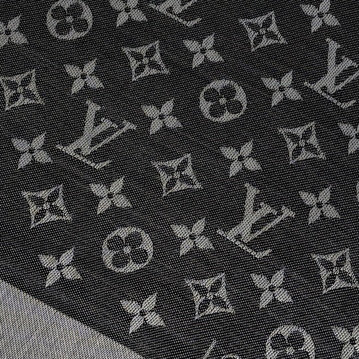 Black monogram pattern fabric with grey designer motifs, curated Pre-loved Luxury by Myluxe in Helsinki.