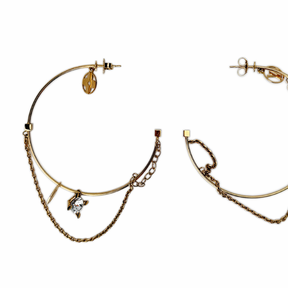 Gold-tone chain earrings with a sparkling crystal accent, curated Pre-loved Luxury by Myluxe in Helsinki.