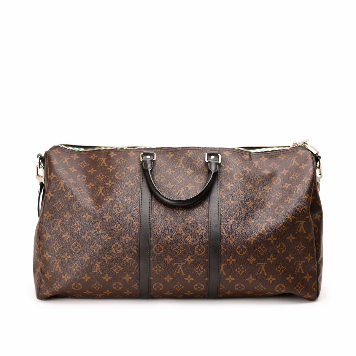 Louis Vuitton brown monogram canvas duffel bag with leather handles. curated Pre-loved Luxury by Myluxe in Helsinki.
