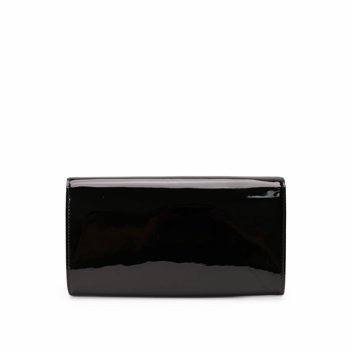 Black patent leather rectangular clutch bag, curated Pre-loved Luxury by Myluxe in Helsinki.