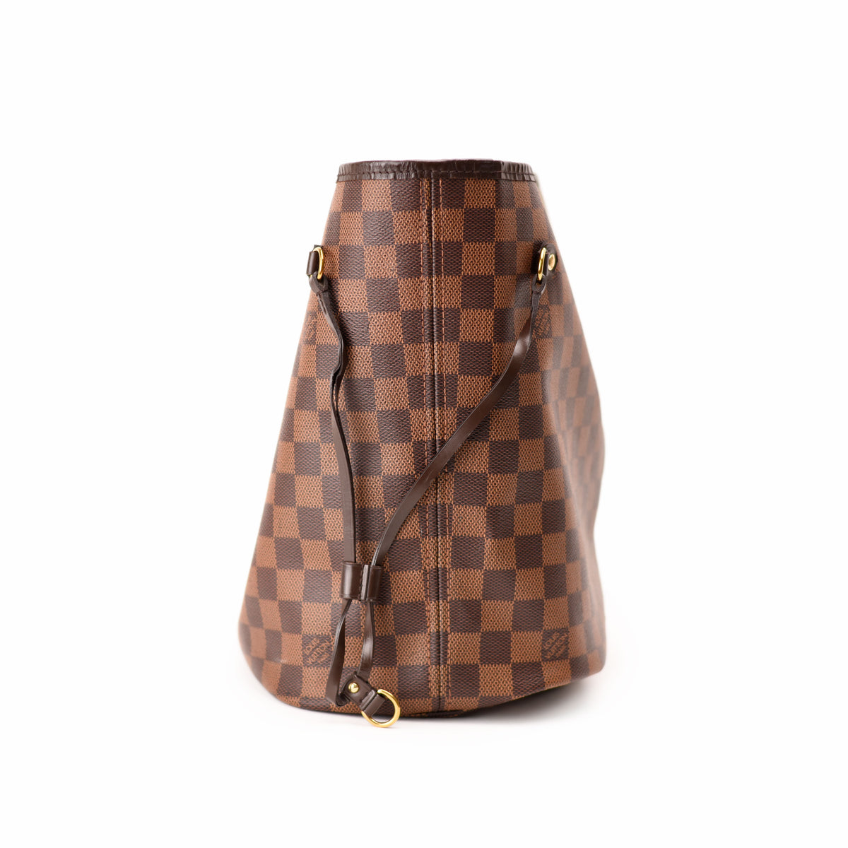 Louis Vuitton Damier Ebene checkered canvas bucket bag in brown. curated Pre-loved Luxury by Myluxe in Helsinki.