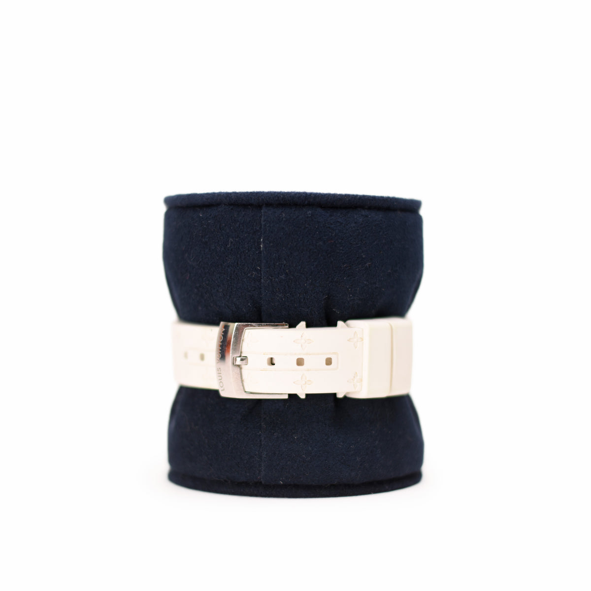 Louis Vuitton white enamel cuff bracelet with silver-tone hardware. curated Pre-loved Luxury by Myluxe in Helsinki.