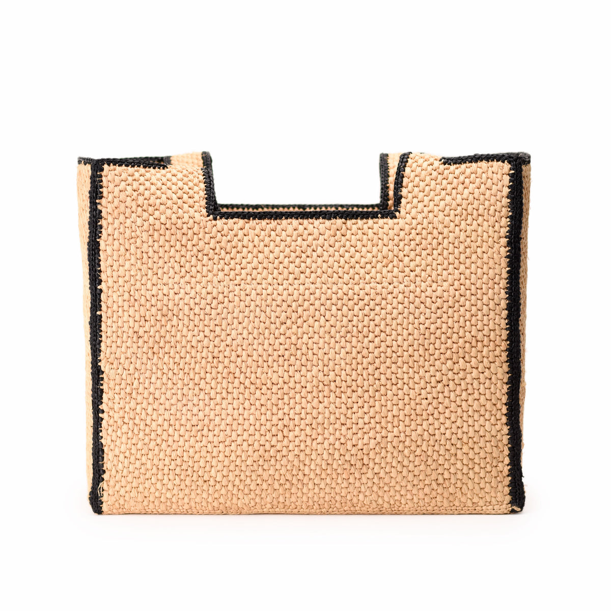 Beige woven straw handbag with black trim, curated Pre-loved Luxury by Myluxe in Helsinki.