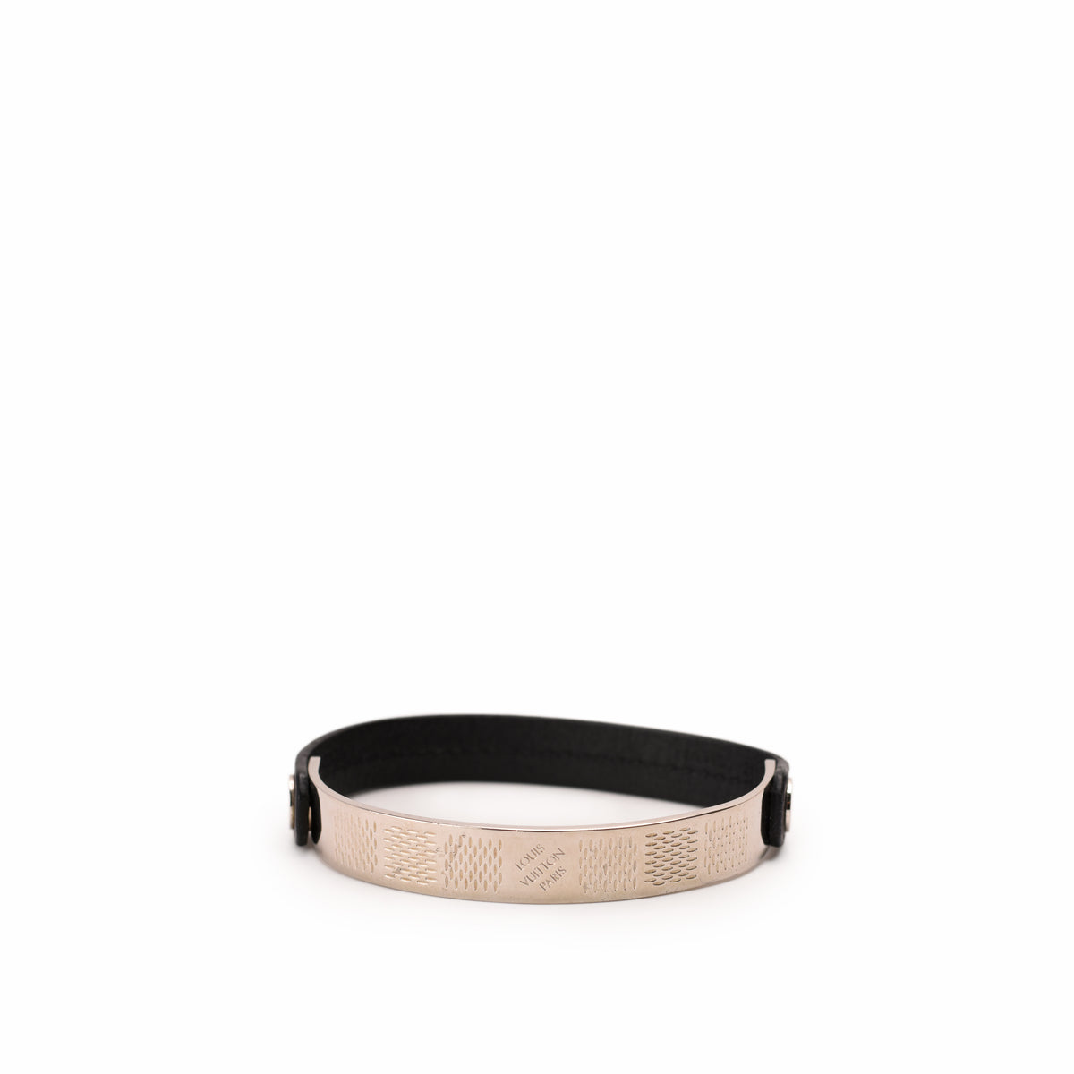 Louis Vuitton rose gold tone metal and black leather bracelet, curated Pre-loved Luxury by Myluxe in Helsinki.