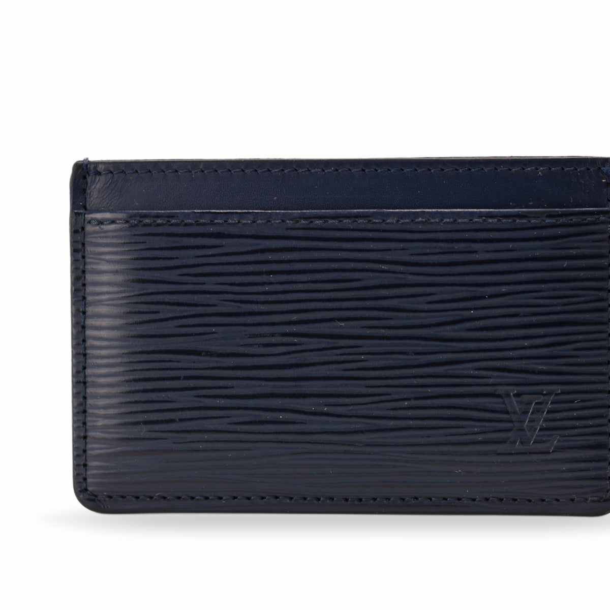 Navy blue textured leather Louis Vuitton card holder, curated Pre-loved Luxury by Myluxe in Helsinki.