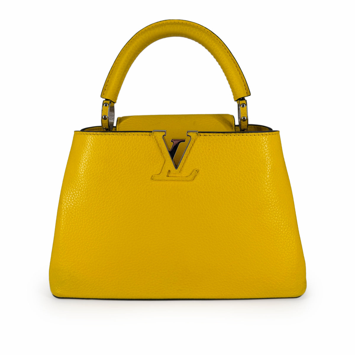 Yellow textured leather Louis Vuitton handbag with gold hardware, curated Pre-loved Luxury by Myluxe in Helsinki.