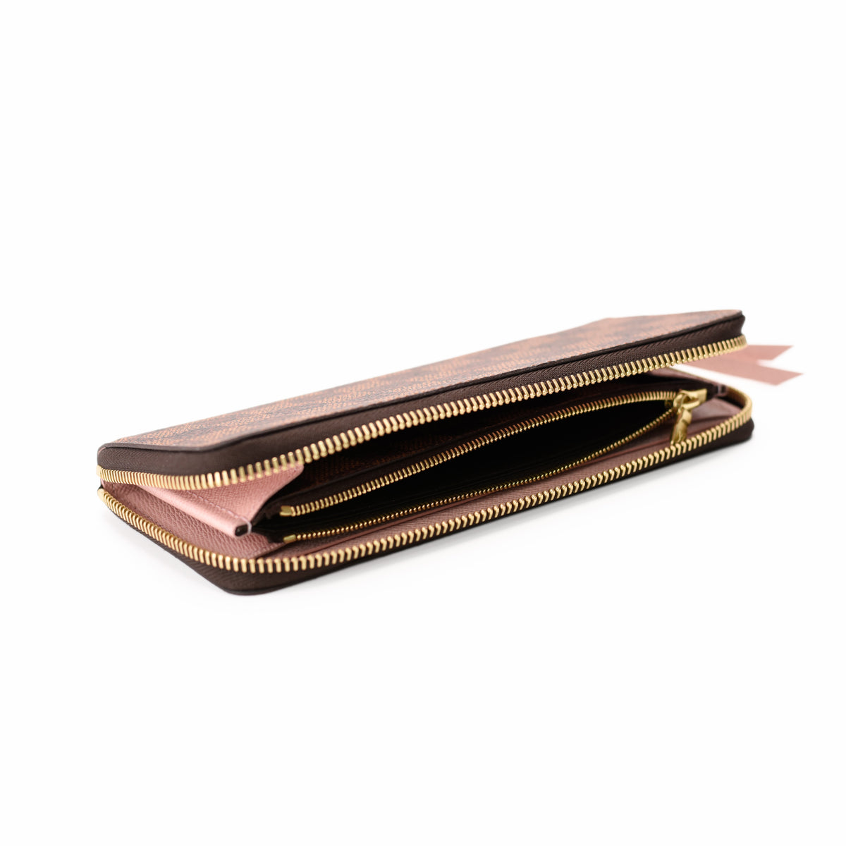 Brown monogrammed leather zip-around wallet with gold hardware, curated Pre-loved Luxury by Myluxe in Helsinki.