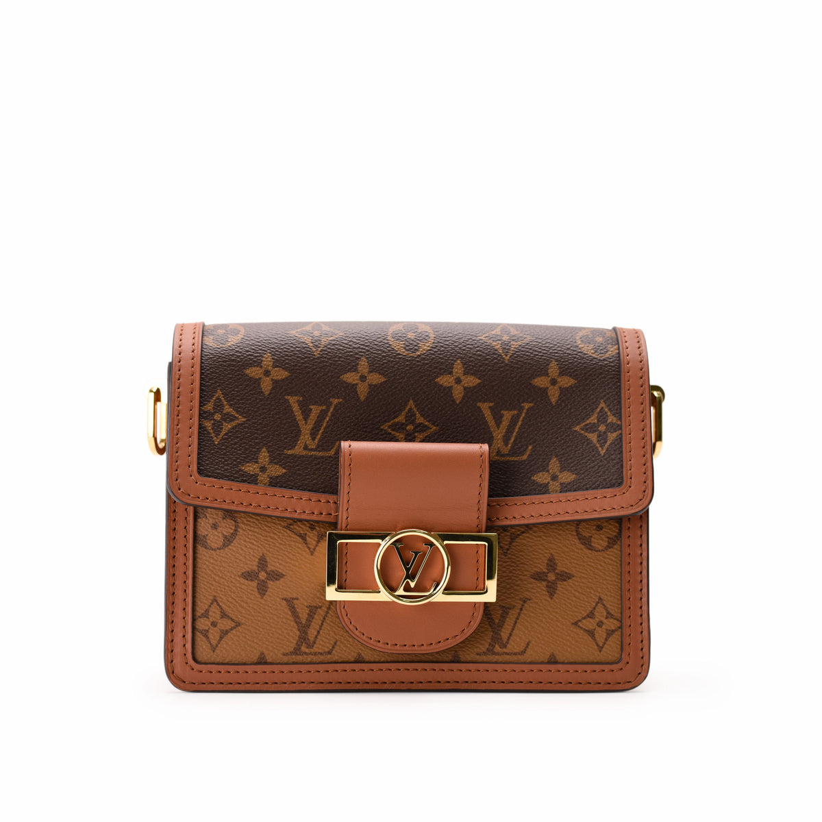 Louis Vuitton monogram canvas crossbody bag in brown leather with gold-tone hardware, curated Pre-loved Luxury by Myluxe in Helsinki.