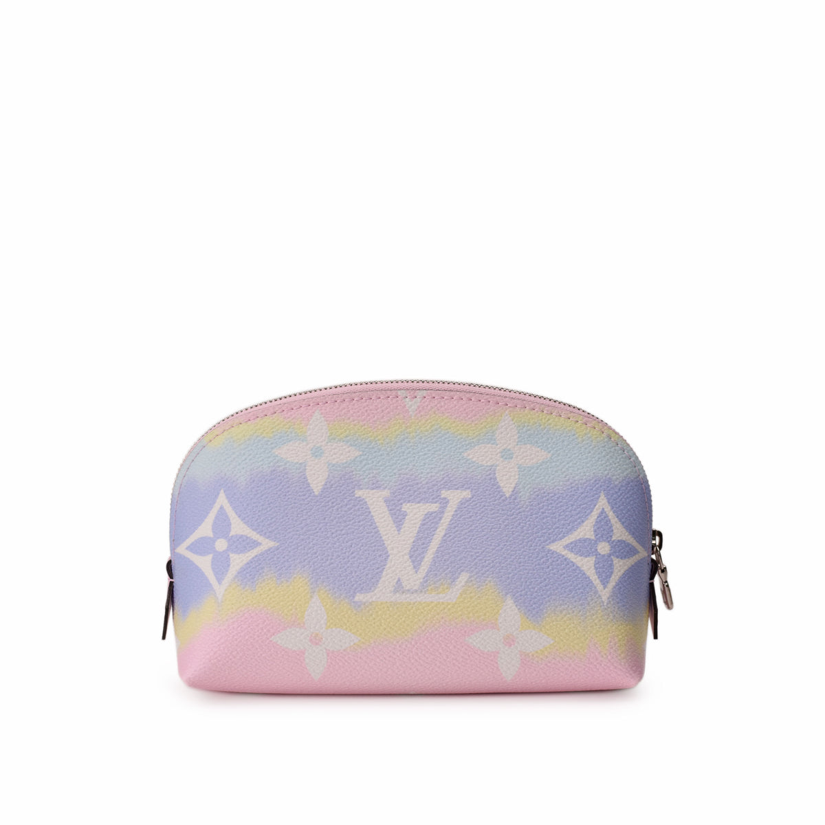 Louis Vuitton pastel rainbow monogram makeup pouch in leather, curated Pre-loved Luxury by Myluxe in Helsinki.