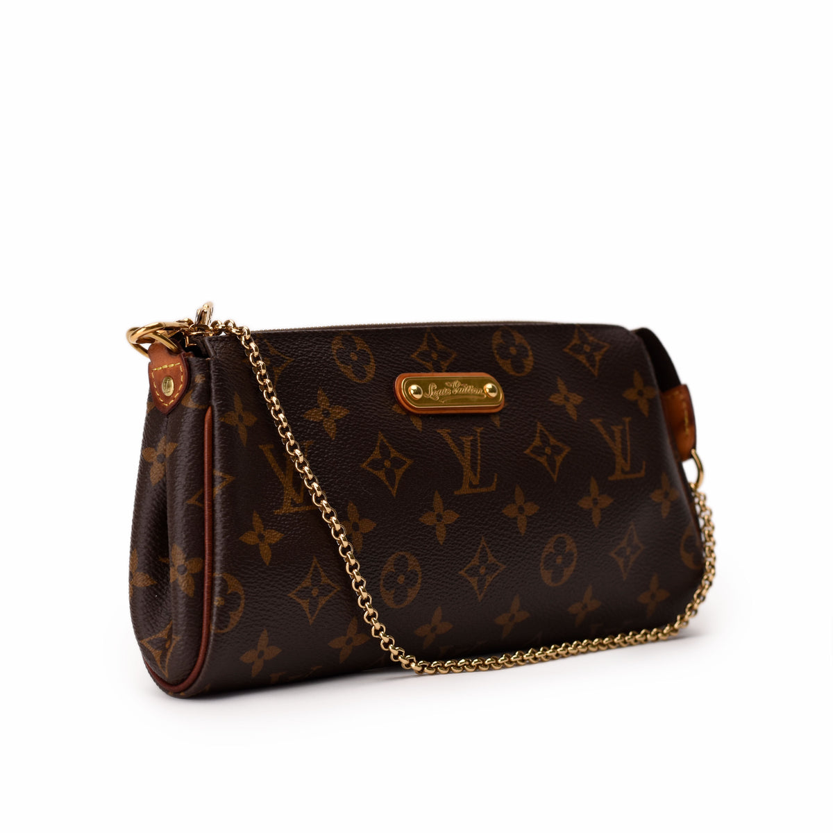 Brown Louis Vuitton monogram canvas shoulder bag with gold chain strap, curated Pre-loved Luxury by Myluxe in Helsinki.