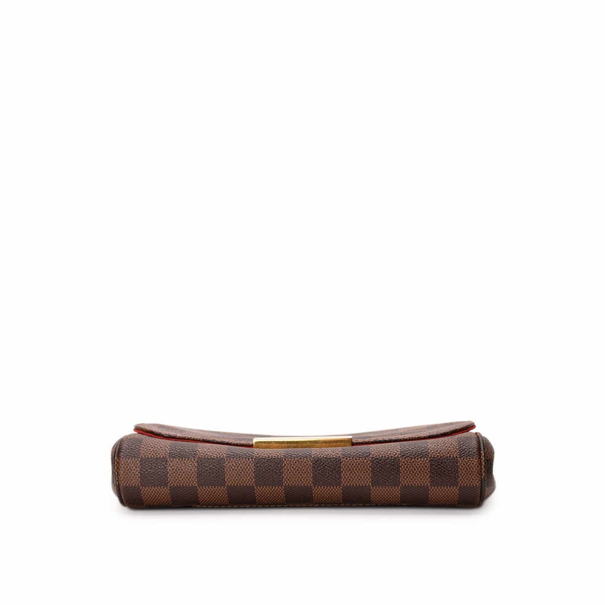 Louis Vuitton Damier Ebene brown checkered canvas clutch with gold-tone hardware. curated Pre-loved Luxury by Myluxe in Helsinki.