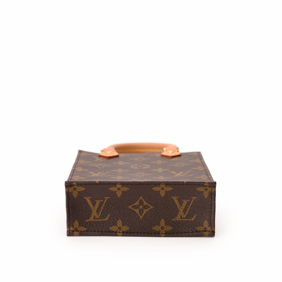 Louis Vuitton monogram brown coated canvas mini bag with tan leather handle. curated Pre-loved Luxury by Myluxe in Helsinki.