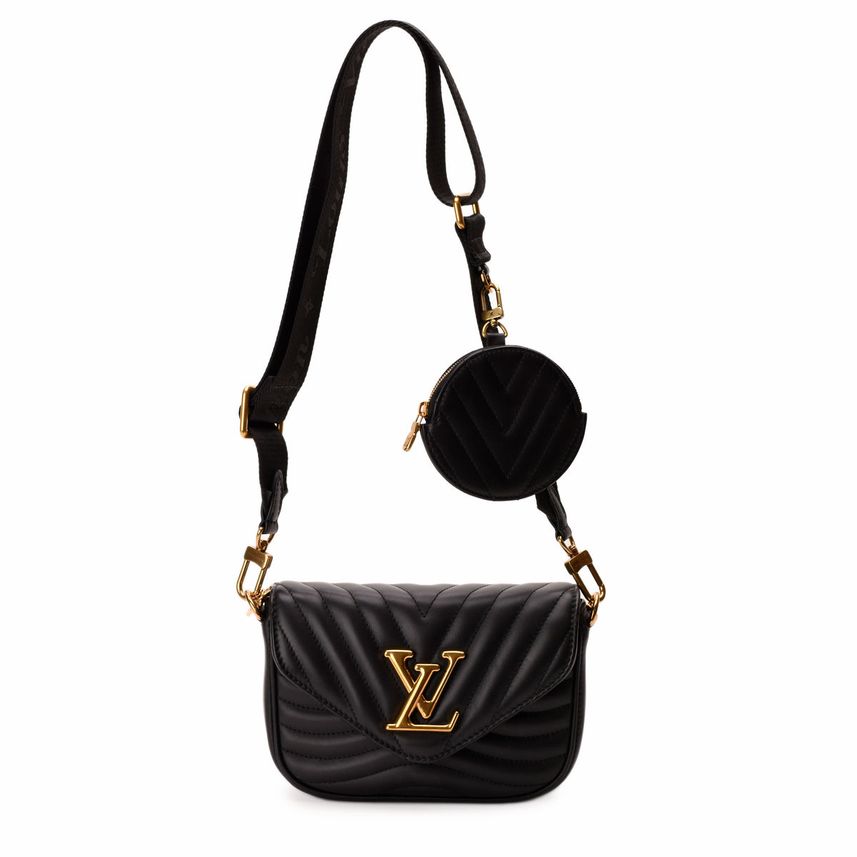Black quilted leather Louis Vuitton crossbody bag with gold hardware. curated Pre-loved Luxury by Myluxe in Helsinki.