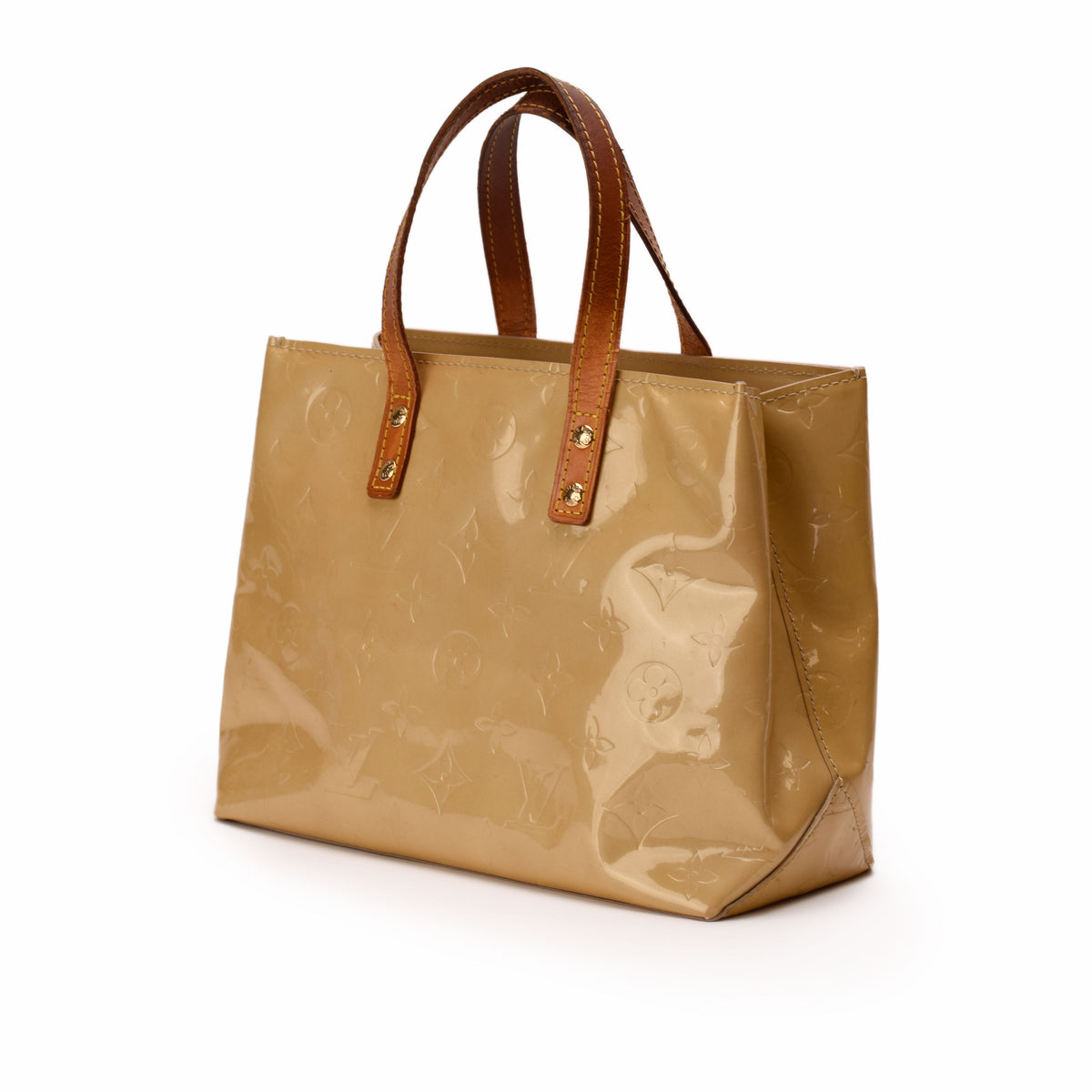 Louis Vuitton monogram vernis beige patent leather tote bag. curated Pre-loved Luxury by Myluxe in Helsinki.