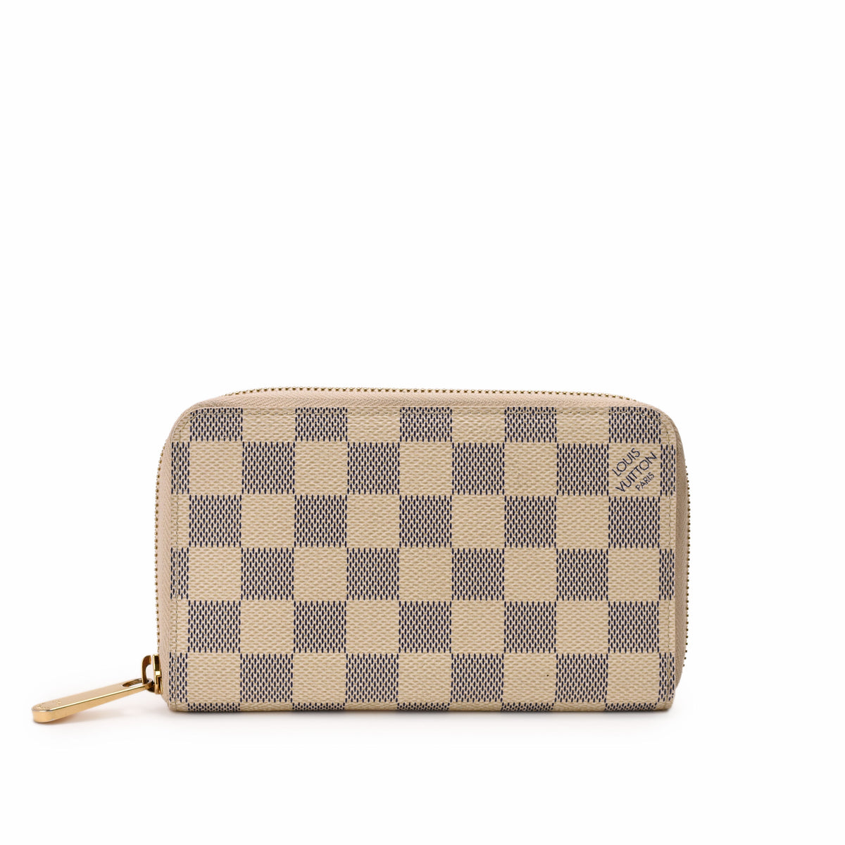 Louis Vuitton Damier Ebene checkered canvas zip-around wallet, curated Pre-loved Luxury by Myluxe in Helsinki.