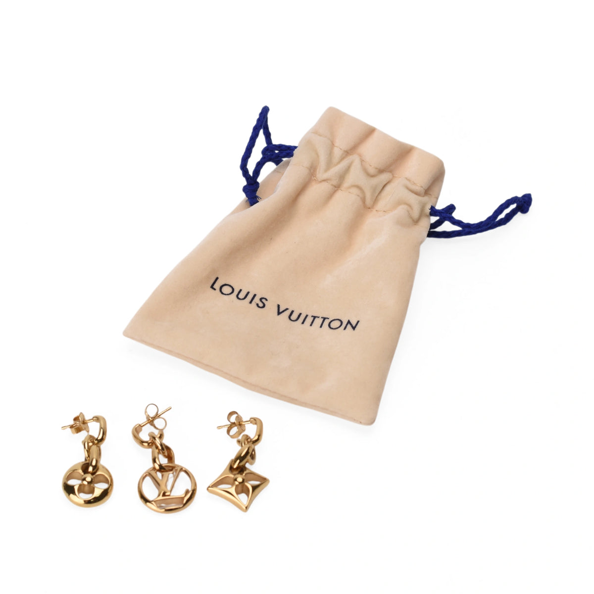 Louis Vuitton Crazy In Lock gold-tone earrings and dust bag, curated Pre-loved Luxury by Myluxe in Helsinki.