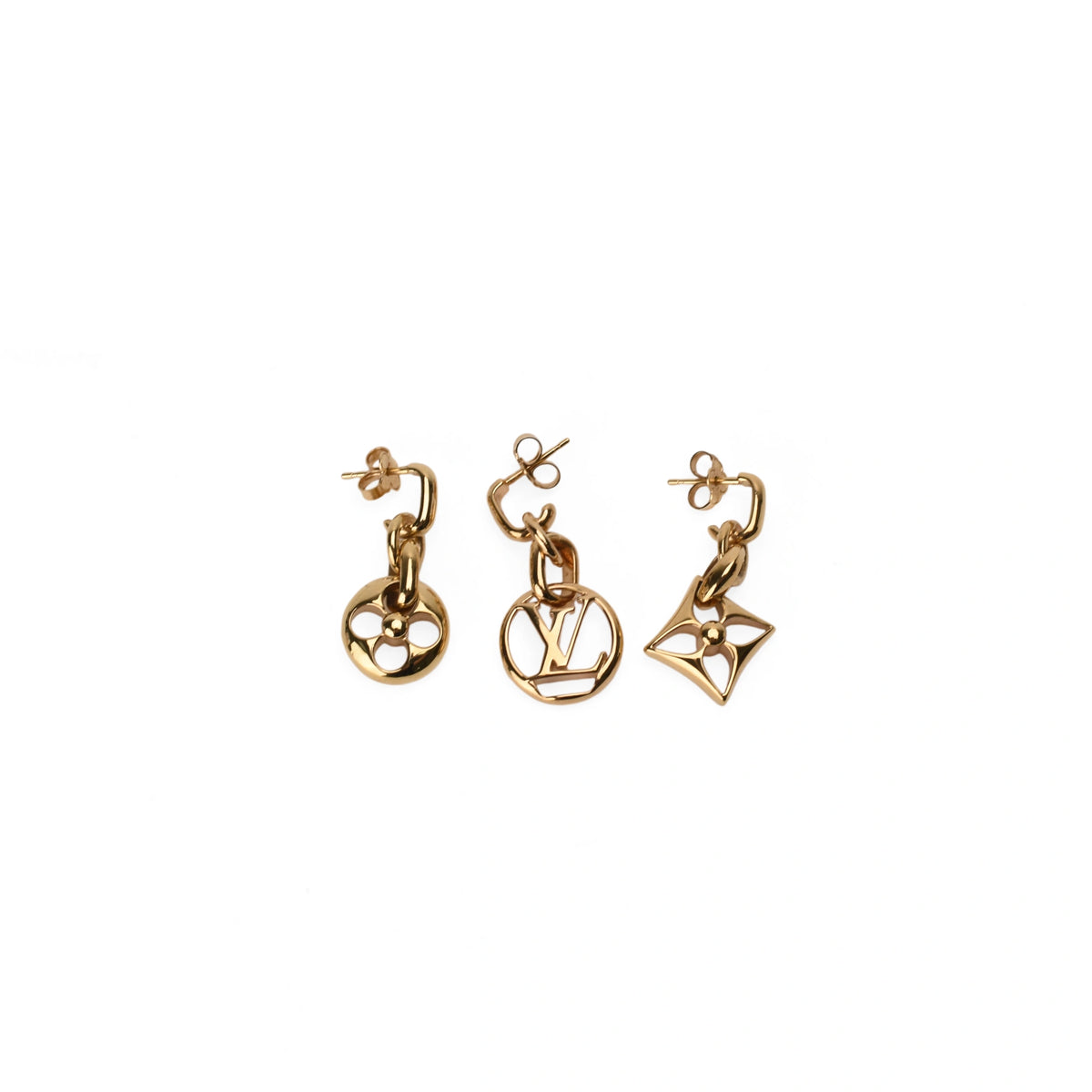 Louis Vuitton Crazy In Lock gold-tone earrings set. curated Pre-loved Luxury by Myluxe in Helsinki.
