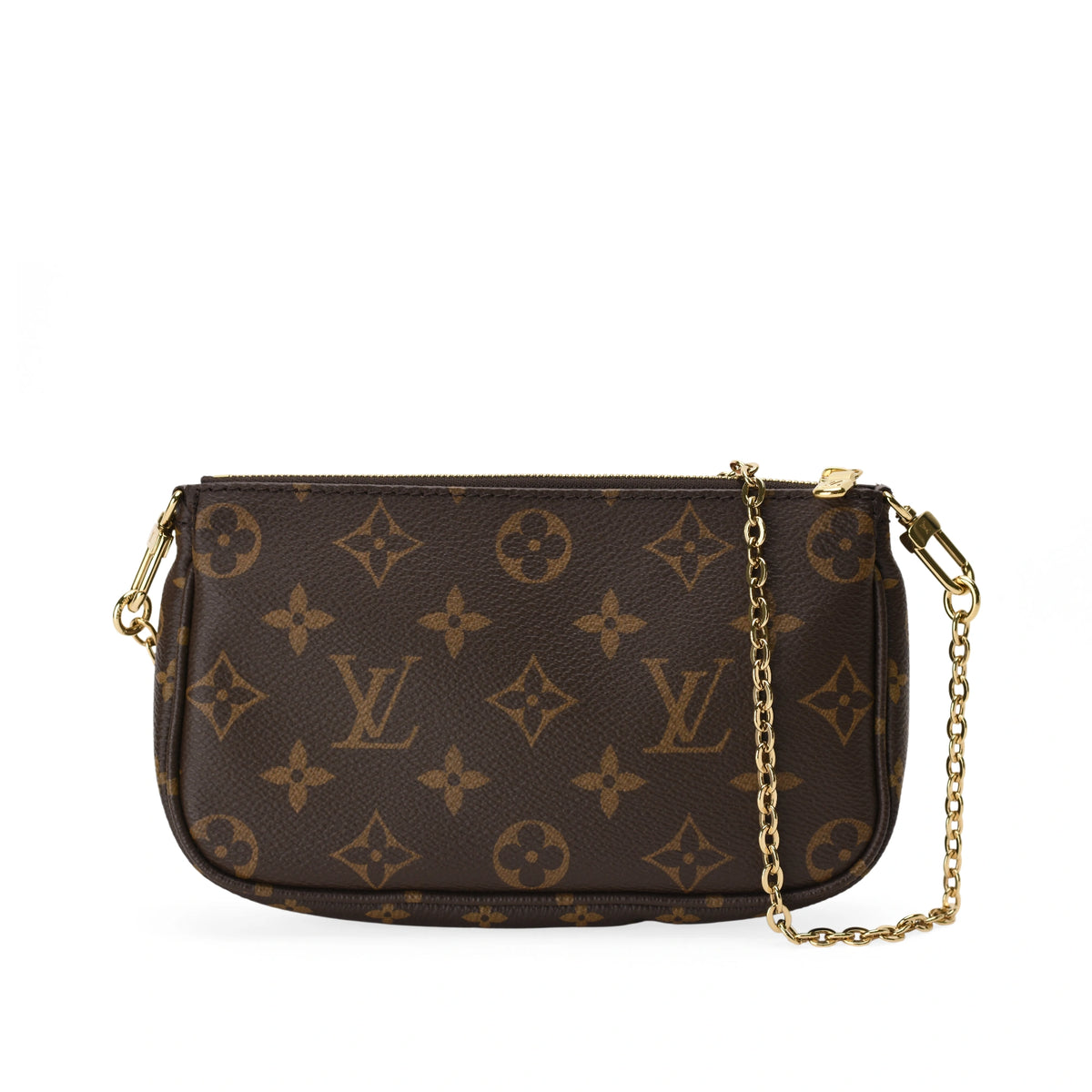 Louis Vuitton Monogram Canvas Multi Pochette Mini Bag with gold-tone chain. curated Pre-loved Luxury by Myluxe in Helsinki.