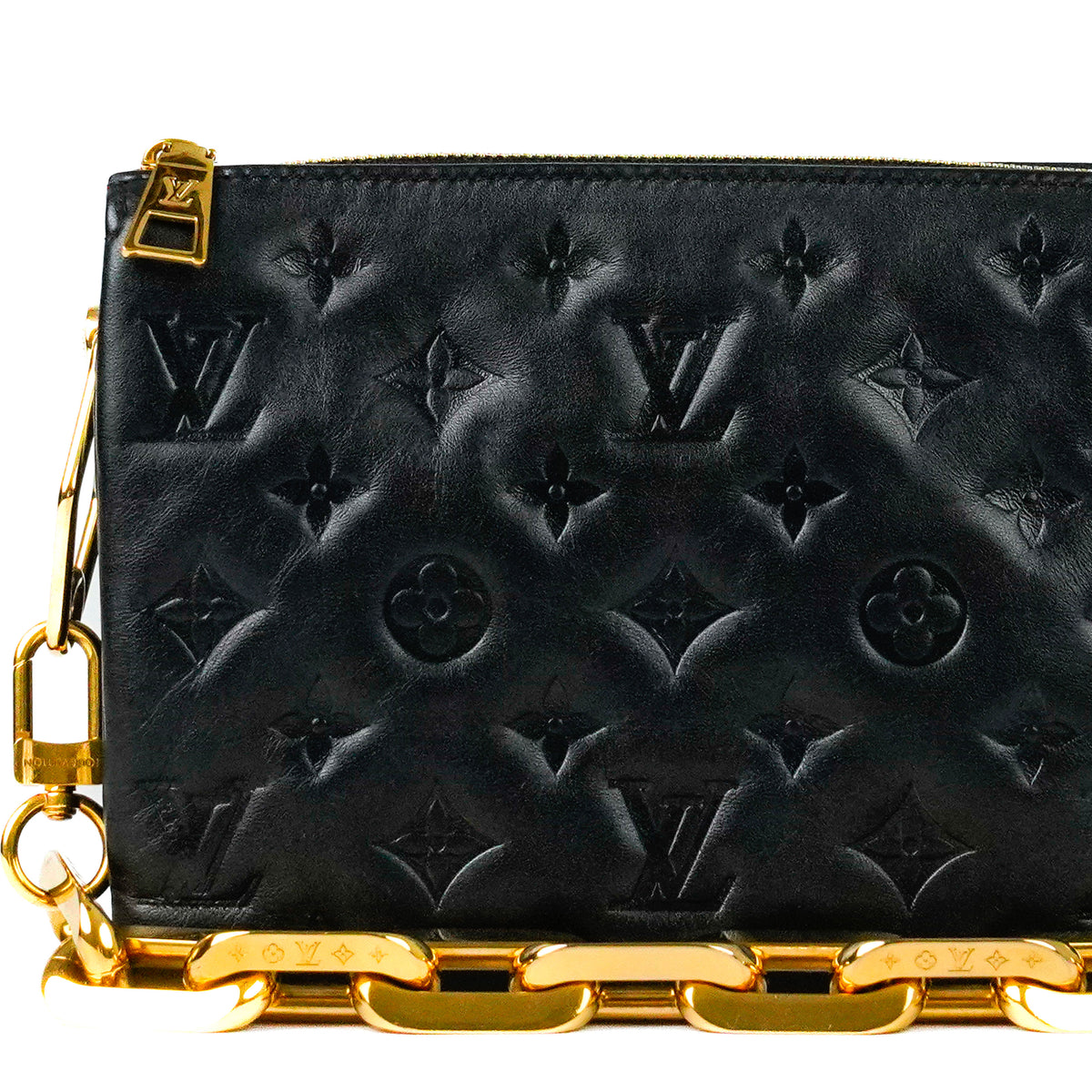 Black Monogram Empreinte leather clutch with gold-tone chain strap, curated Pre-loved Luxury by Myluxe in Helsinki.
