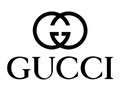 Black Gucci interlocking G logo and brand name typography on a white background.