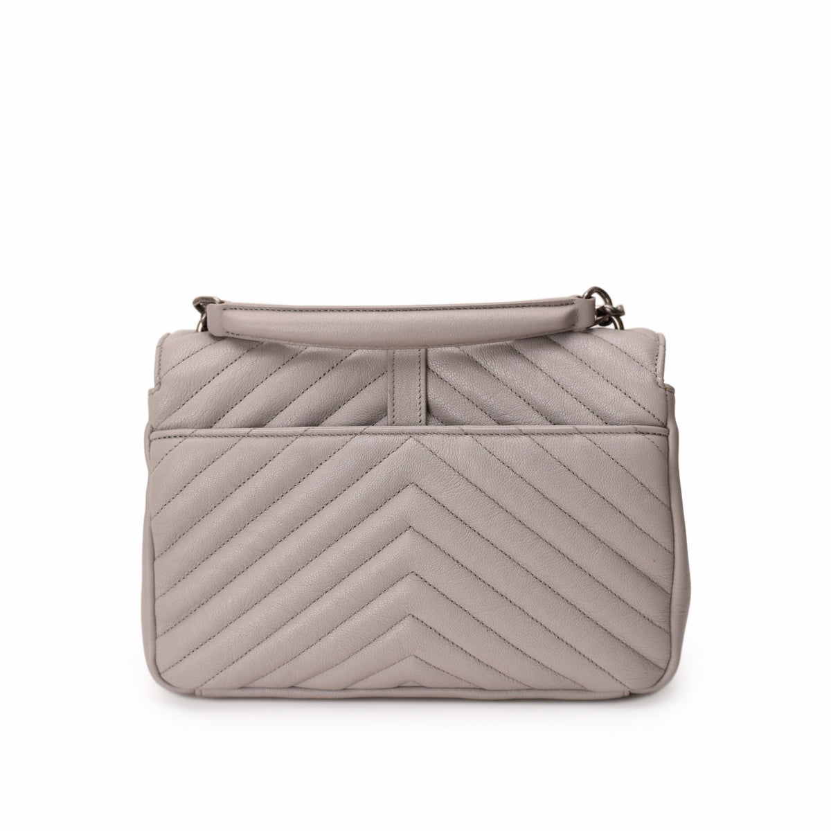 Taupe leather quilted shoulder bag with chevron stitching, curated Pre-loved Luxury by Myluxe in Helsinki.