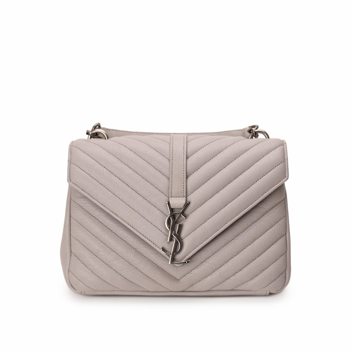 Taupe quilted leather Saint Laurent YSL shoulder bag, curated Pre-loved Luxury by Myluxe in Helsinki.