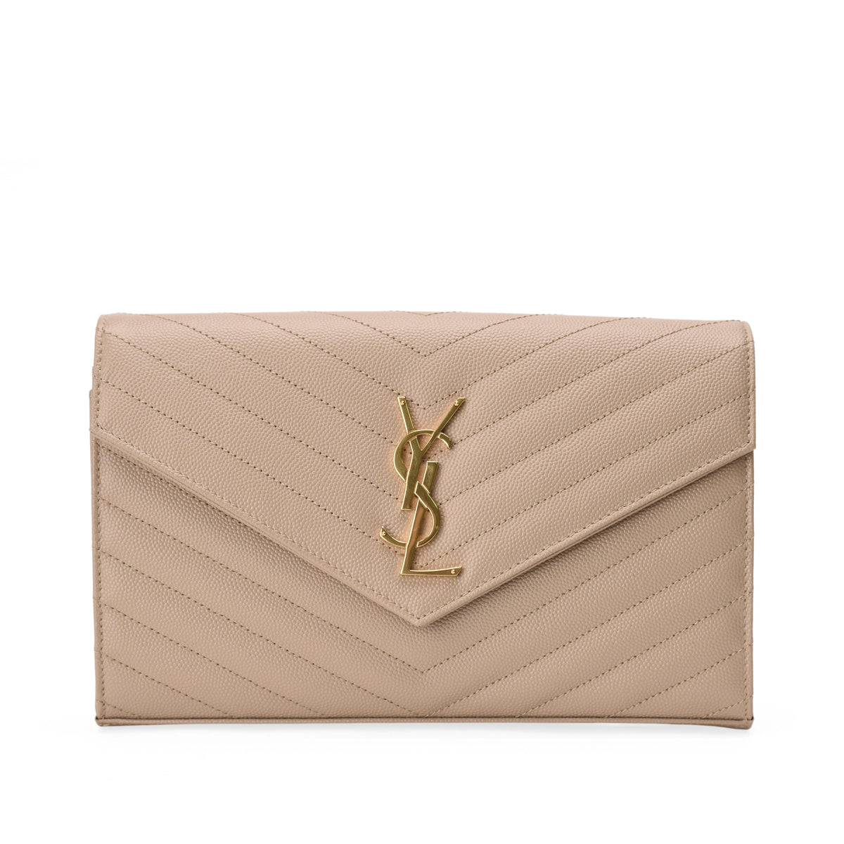 Saint Laurent Cassandre grain de poudre wallet in dark beige. curated Pre-loved Luxury by Myluxe in Helsinki.