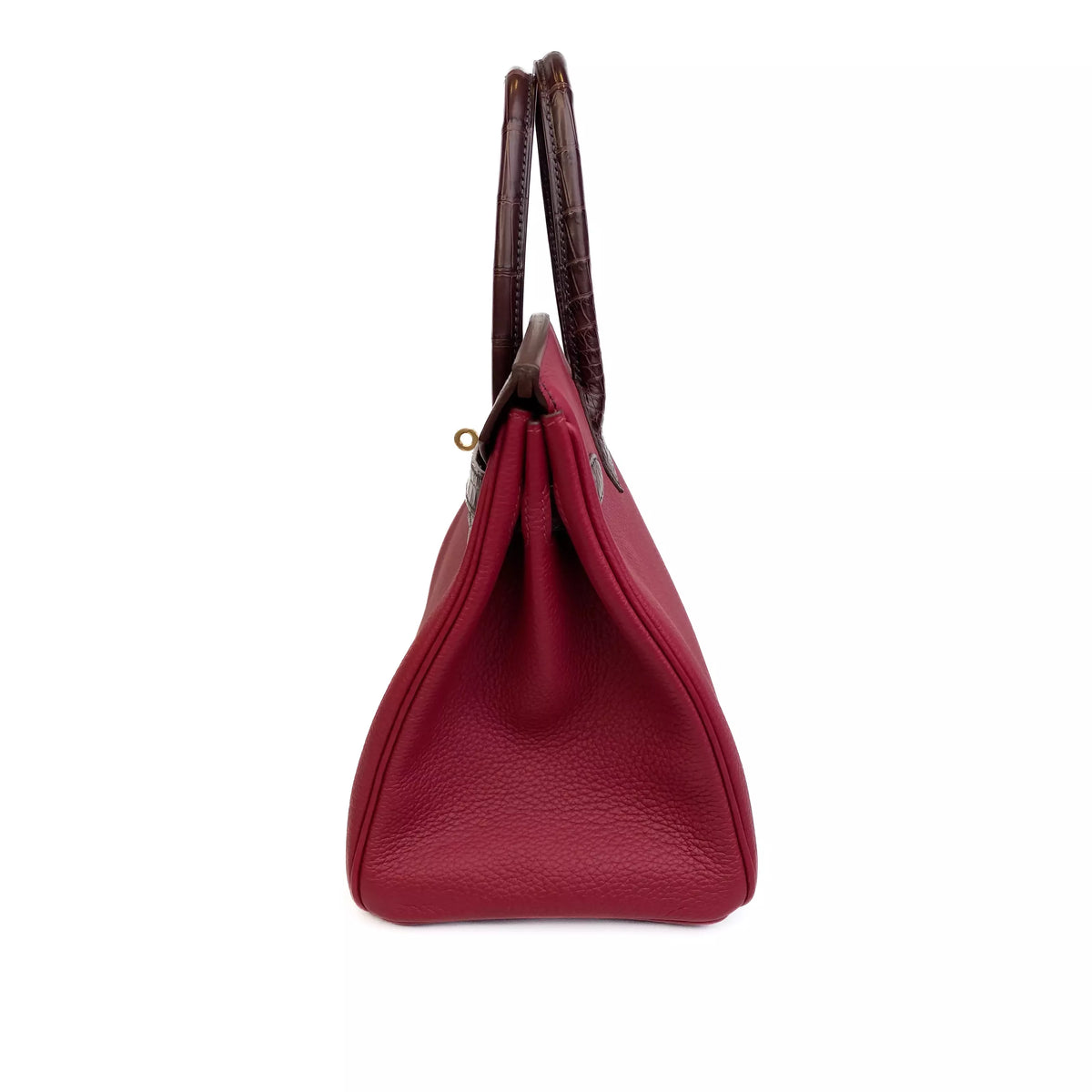 Hermès Birkin 30 Touch Rouge Sellier Matte Alligator and Rouge Grenat Togo Gold Hardware Left Side