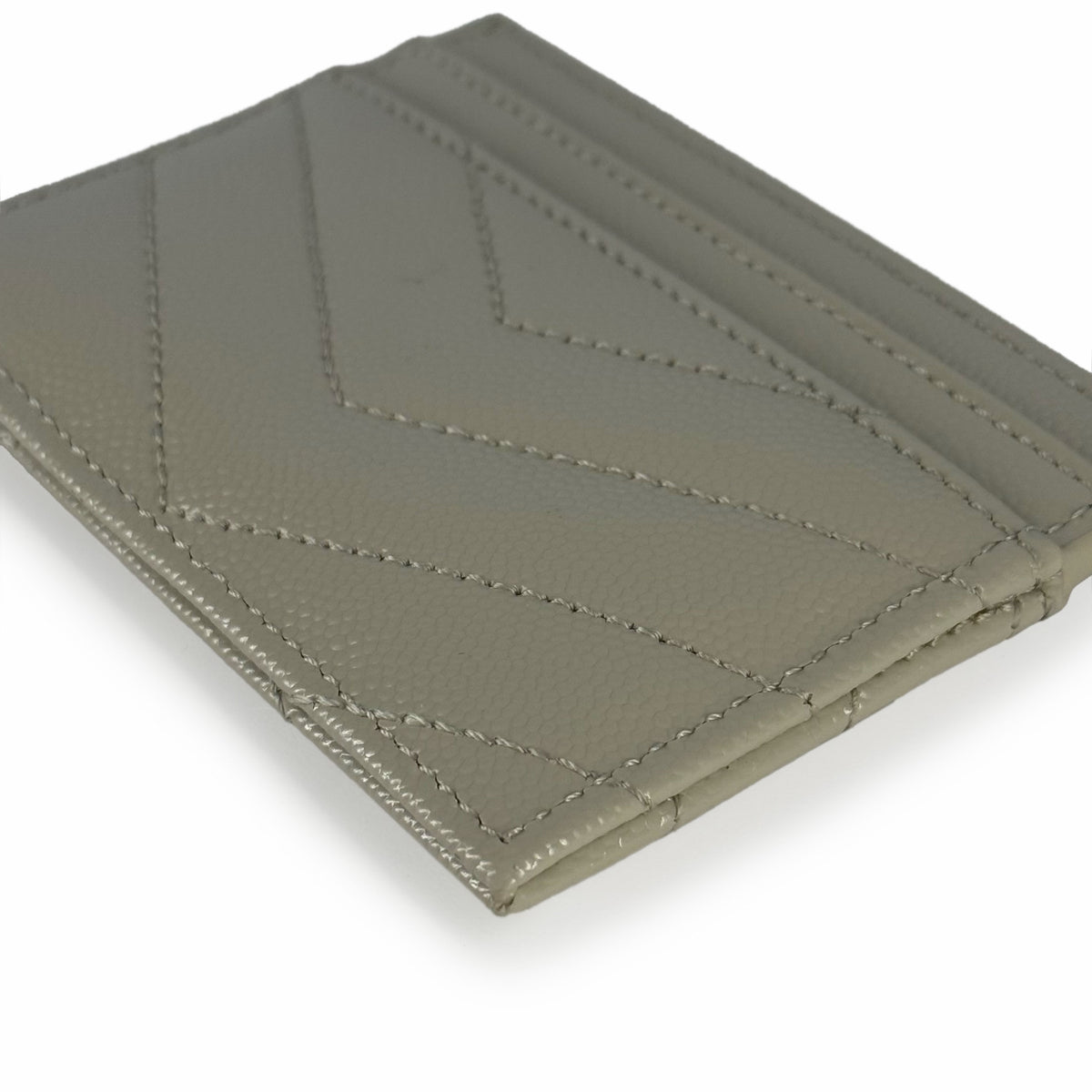 Grey pebbled leather chevron stitched card holder, curated Pre-loved Luxury by Myluxe in Helsinki.
