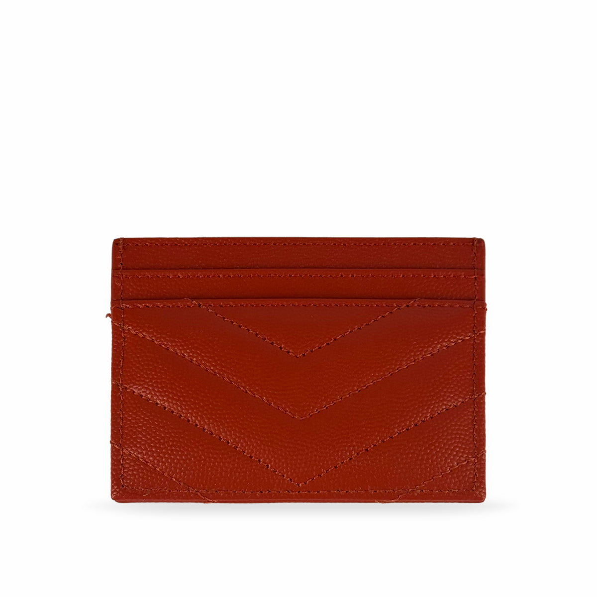 Red textured leather card holder with chevron stitching, curated Pre-loved Luxury by Myluxe in Helsinki.